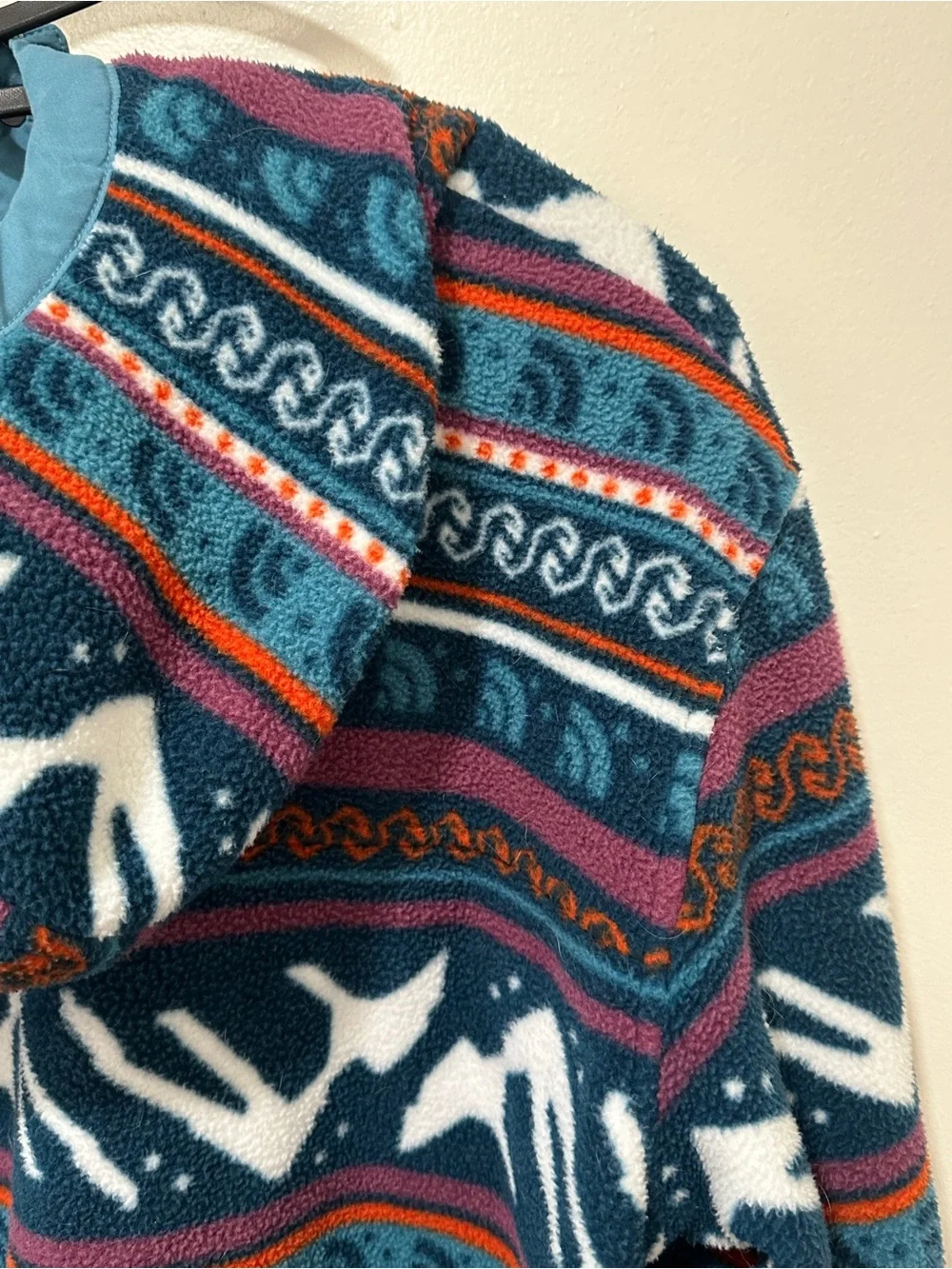 The North Face Multicolor Patterned Fleece Jacket with Light Blue Trim